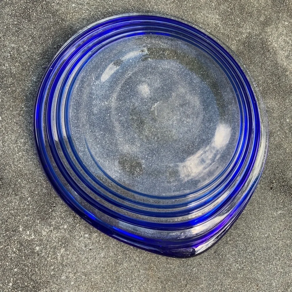 Cobalt Blue Hand Blown Swirl Plate Dish Japan